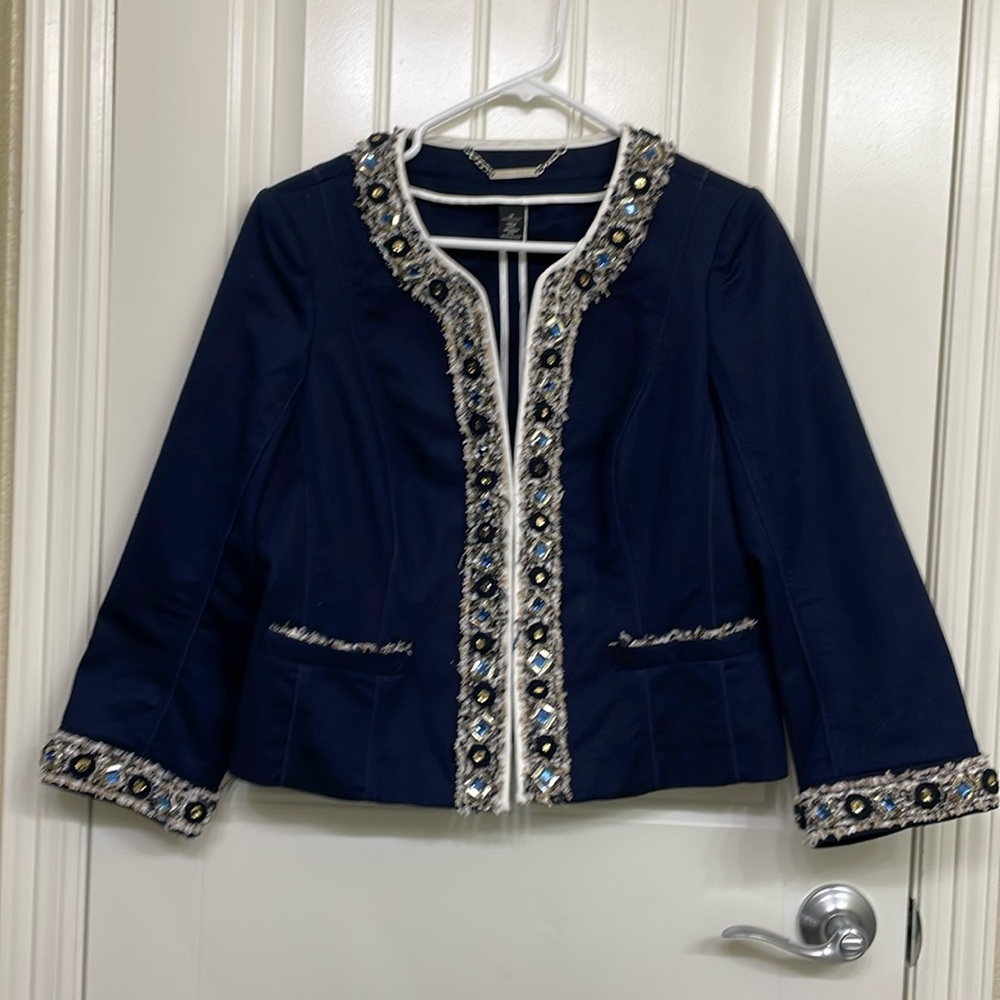 White House Black Market Navy Embellished Blazer